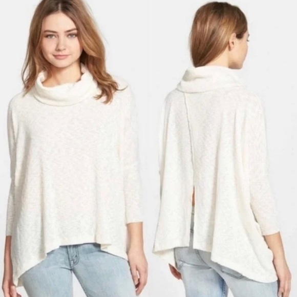 Free People Beach Top World Traveler Cowl Neck Open Back Thermal Pullover - L - Picture 1 of 9